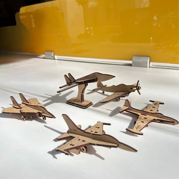 Ansoz DIY Wooden Aircraft Model Kit, Set of 5 Fighter Planes, Educational