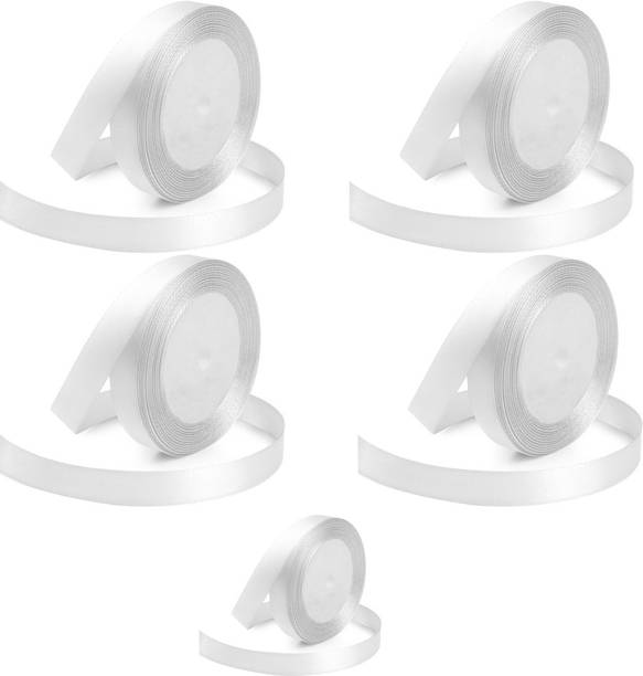 Qroof Satin Ribbon for Craft Decorations Clothes (5 Roll, White Color)