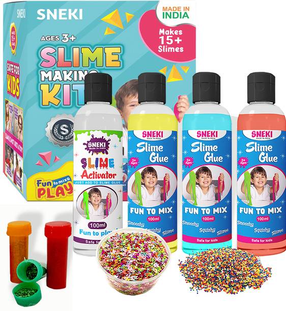 sneki DIY Toy Slime Making Kit Set for Boys Girls Kids Glitter Slime Activator Glue