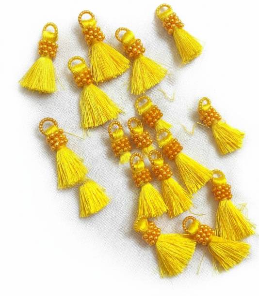 The Giftery Handmade Pearl Tassels for Pallu/Easy to Attach (Yellow)