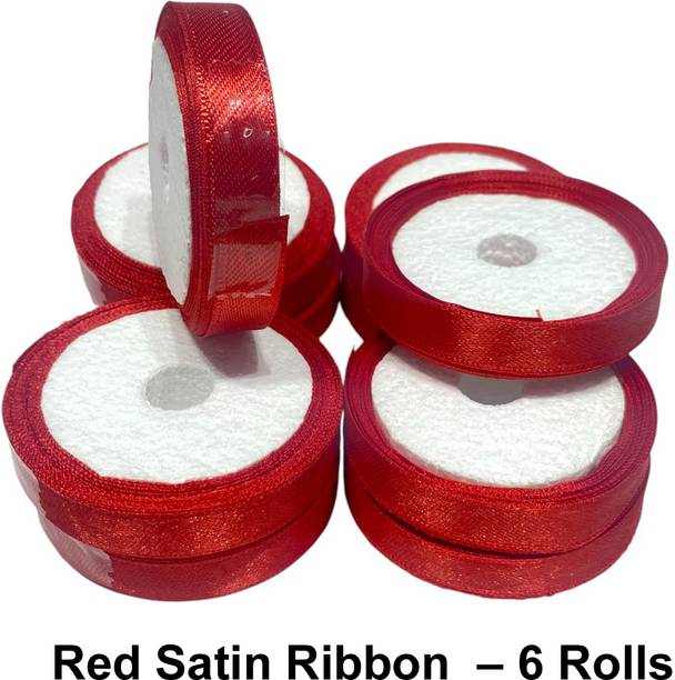 Crafts Haveli Red Satin Ribbon – 6 Rolls