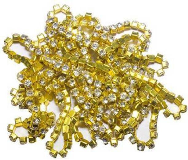 Sharum Crafts Quilling And Jewellery Making Acessories White Stone Pearl Chain - Golden (