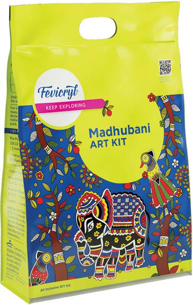 फिदी फ्रेश Madhubani Art kit with Pre-Printed Canvases, Acrylic Paints, Brushes