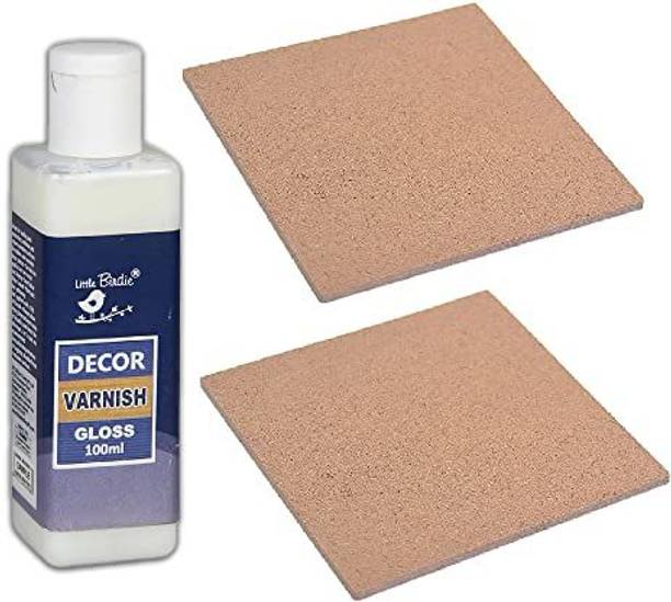 LITTLE BIRDIE Decor Varnish 100ml - Gloss & MDF Coaster Square 2pcs (Pack of 1) Gloss Varnish