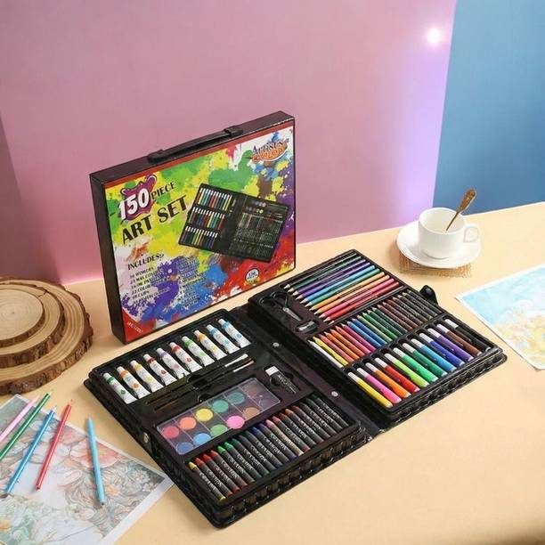 kapextradehub 150 Piece Creative Art Set Watercolors Pencils Markers Brushes Color Pencils