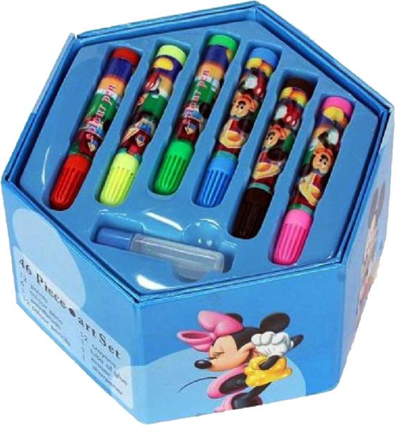 oramsa Color Art Craft Kit for Kids-Mixed Characters - All in 1 Colors Box - Color Pencil ,Crayons , Water Color, Sketch Pens Set Of 46 Pieces