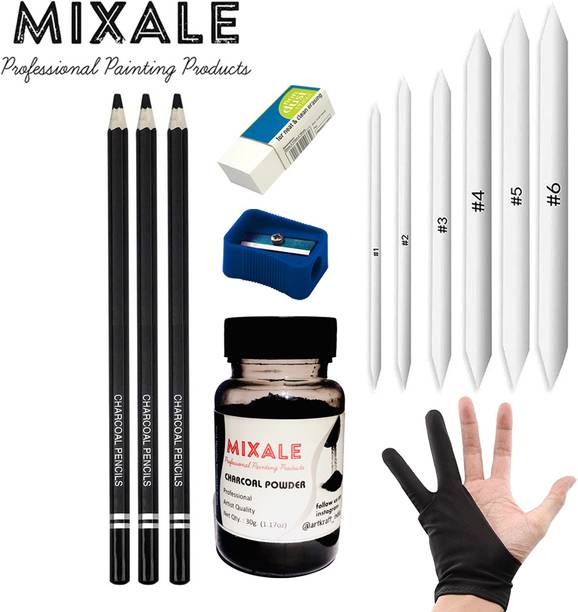 mixale Drawing Charcoal Pencil N Charcoal Powder & Pencil Extender A36 Combo Art Set