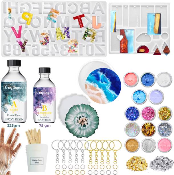 Craftinger Resin Art Alphabet Keychain Coaster kit With 300 Gm Resin & Other Material