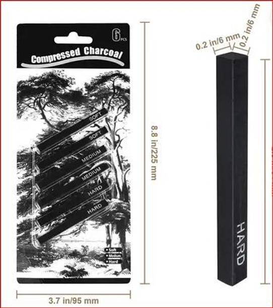 Ortan Graphite Stick, Black Soft / Medium / Hard for Shading, Sketching, Drawing Compressed Charcoal Stick Shaped Color Pencils