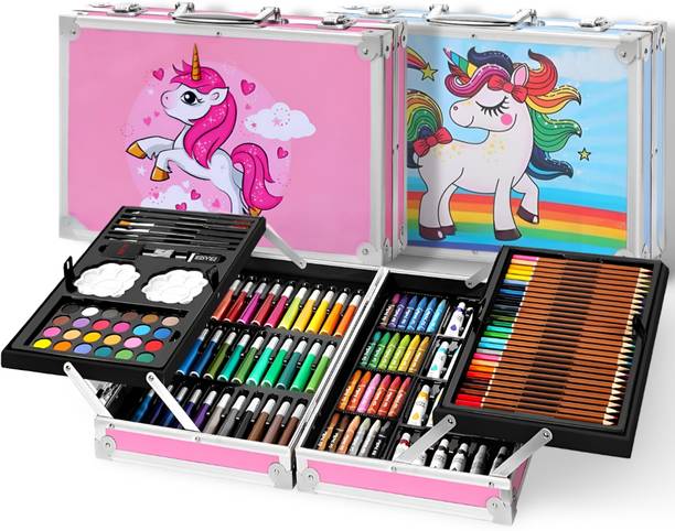 Adoere Deluxe Art Kit Supplies Portable Great Gift Set 145Pcs Unicorn Gift for Painting