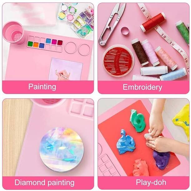 Glitzn SILICONE Craft Mat for 12 Paint Wells Palettes (Set of 1, Pink)