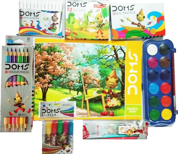 DOMS Art set With Water color pencil color oil pastels crayons sparcles and Pencil Set And sketch book