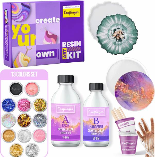 Craftinger Resin Art Coaster making Kit With 200gm Non Toxic With Mould & More