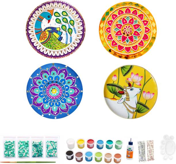 decordial 8 inch 4 premarked pichwai , madhubani, mandala and lippan art DIY kit