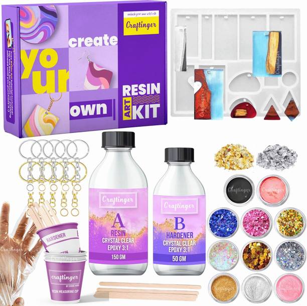 Craftinger Resin Art Keychain kit With 200 Gm Resin & Mould And More