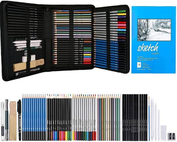 Adoere Professional 71 Art Graphite Water Colour Pencils Set Sketch Book Char
