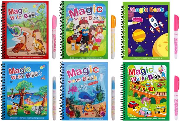 ibox Reusable Magic Water Painting Book |Doodle Pen (Pack of 6)