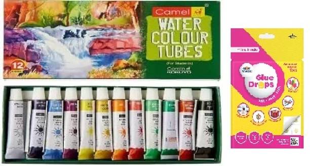 Camlin Student Water Color Tube - 5ml Each, 12 Shades with Glue Drops