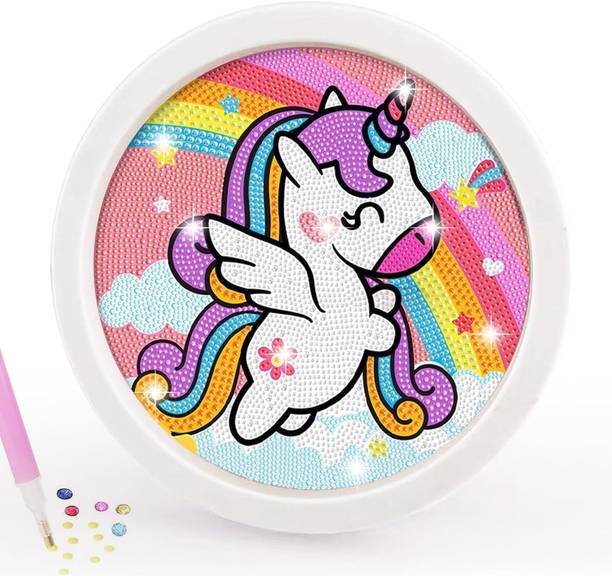 KTrading DIY Diamond Painting Kit for Kids Unicorn & Mermaid Round Wooden Frame