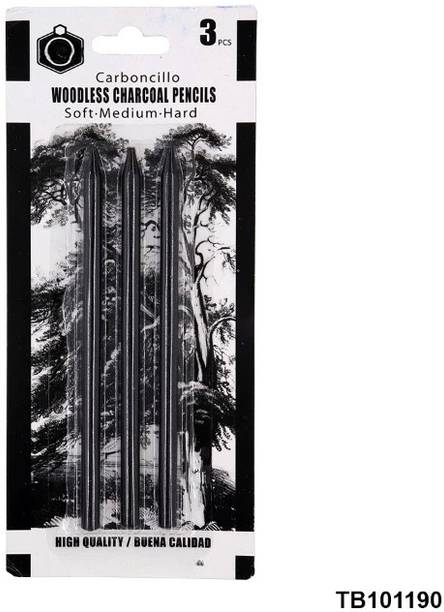 Prescent Woodless Charcoal Pencils, 3 Pc. Soft, Medium and Hard