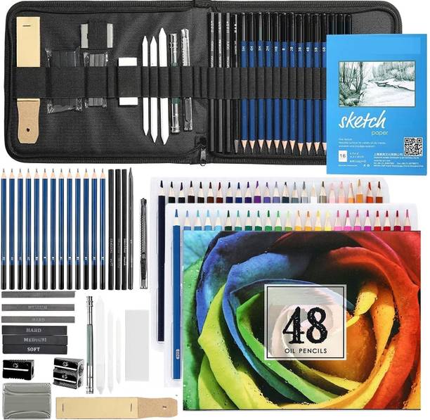 Corslet 83 Piece Sketch Pencil Drawing Kit Sketching Pencils Set Portable With Cary Case