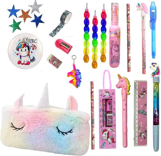 Urban Festivities Unicorn Stationery Set for Girls Sling Popit Bag Pen Pencil (Set of 22)