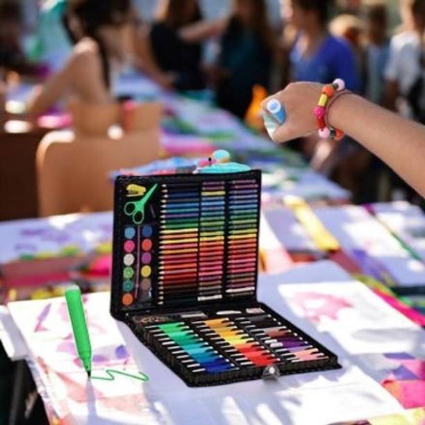 kapextradehub 150 Piece Student Art Kit Watercolors Pencils Markers Brushes Color Pencils
