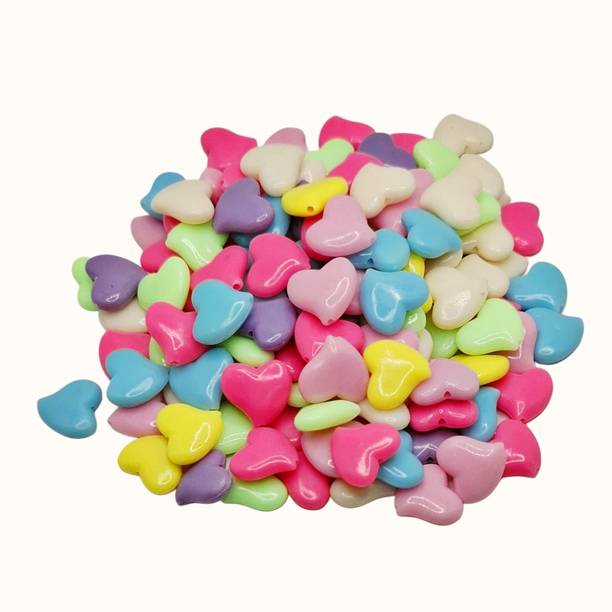 Shree ArtnCraft Acrylic Multicolor Love Beads or Heart Beads with Threaded hole