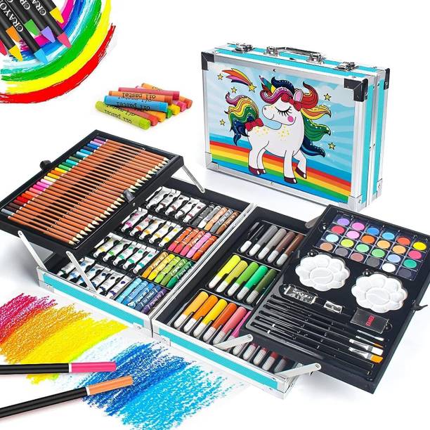 KLURIZ Art Set for Kids, 145 Pieces Drawing Kit with Colour Pencils