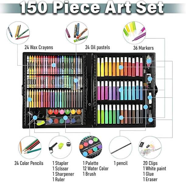 KKBAPU Watercolor Pens, Drawing Art Kit, Brush Set Gift Boxes,Markers Art Drawing Kits 150 PCS color Shaped Color Pencils