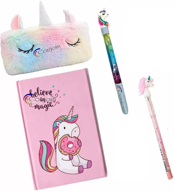 VoQo Unicorn Diary Combo for Girls/Unicorn Fur Pouch for Girls/Unicorn Pencil