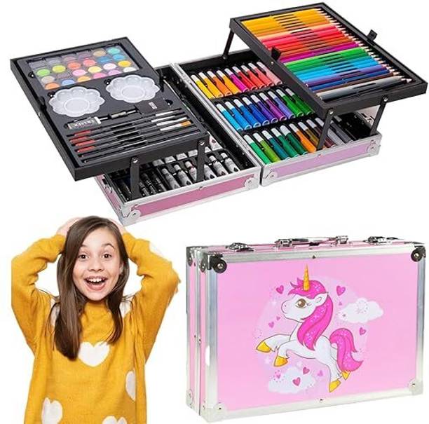 MAHADEV Premium 145 Pcs Colour Kit Watercolor Paint Color Pencils Painting Brushes