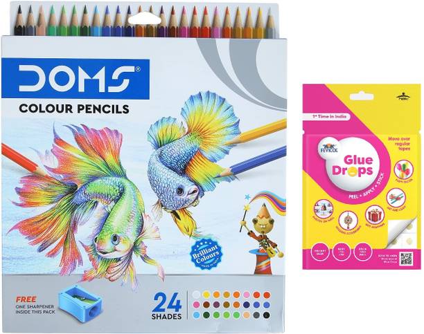 DOMS 24 Shades Color Pencil With Glue Drops