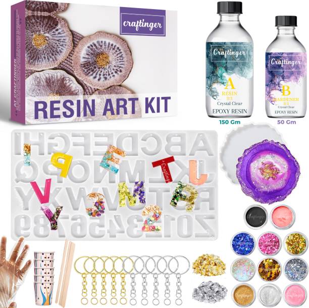 Craftinger Diy Resin Art Alphabet Keychain Making kit With 200 Gm Epoxy Coaster Mould &More