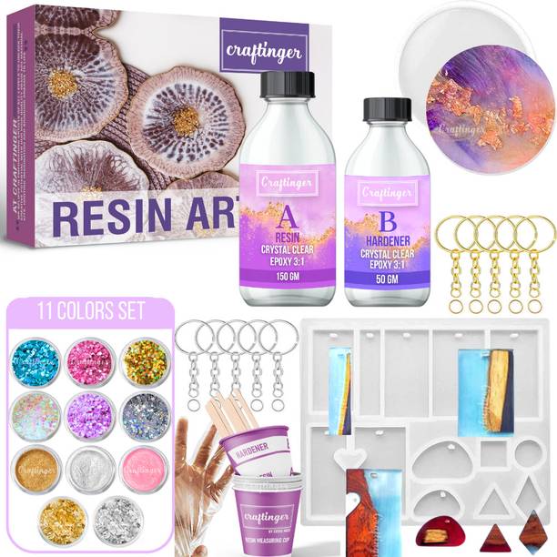 Craftinger Diy Resin Keychain Making Kit With Crystal Clear Epoxy Moulds Art Craft