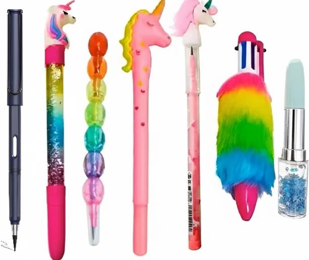 Eclet 6pc of combo Uni attractive pens combo of glitter pen,pencil set for kids