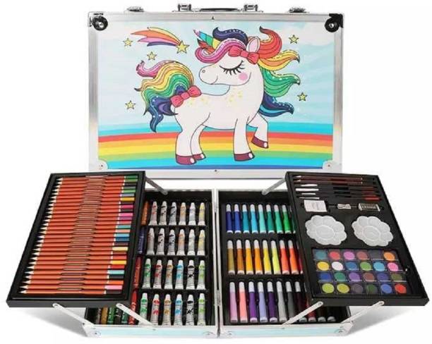 JR Enterprises Unicorn Art Drawing and Painting Set with Aluminum Box for Kids (145Piece)