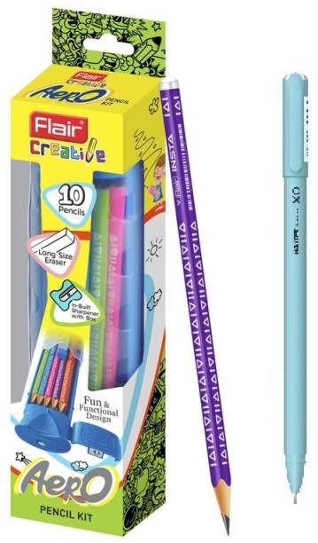 FLAIR Creative Series Aero Pencil Smart Kit | Colourful 2B Lead Pencils With XO Pen