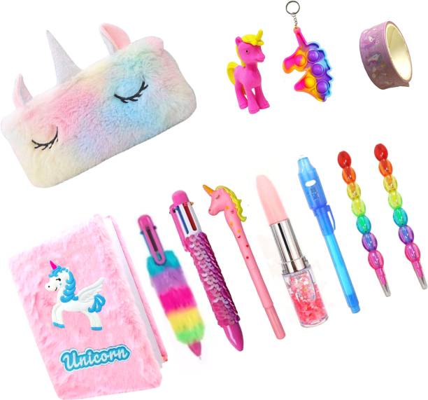 Urban Festivities Unicorn Stationery Combo for Girls Pencil Box for Girls Pouch School Set for 12