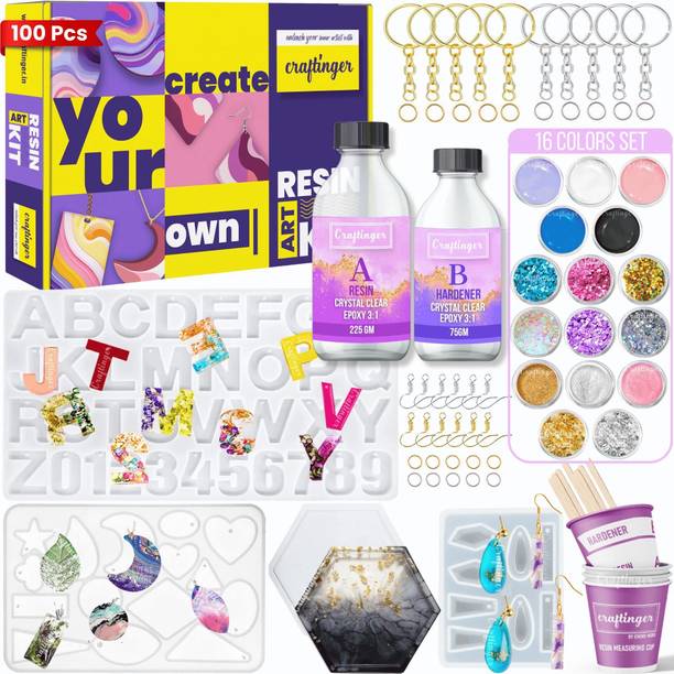 Craftinger Resin Art Keychain Coaster Earring Making kit With 200 Gm Epoxy Resin & More