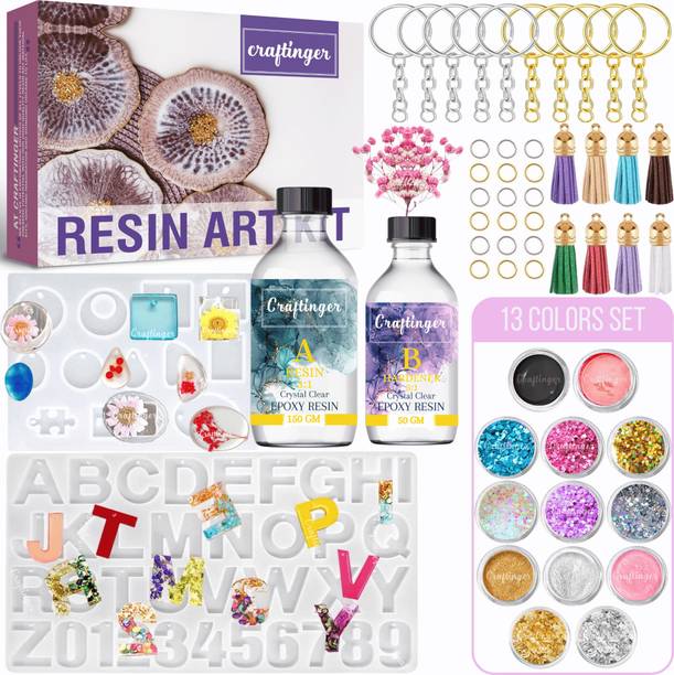 Craftinger Resin Art Alphabet Keychain & Pedent Making Kit with 200gm Epoxy Resin Tassels