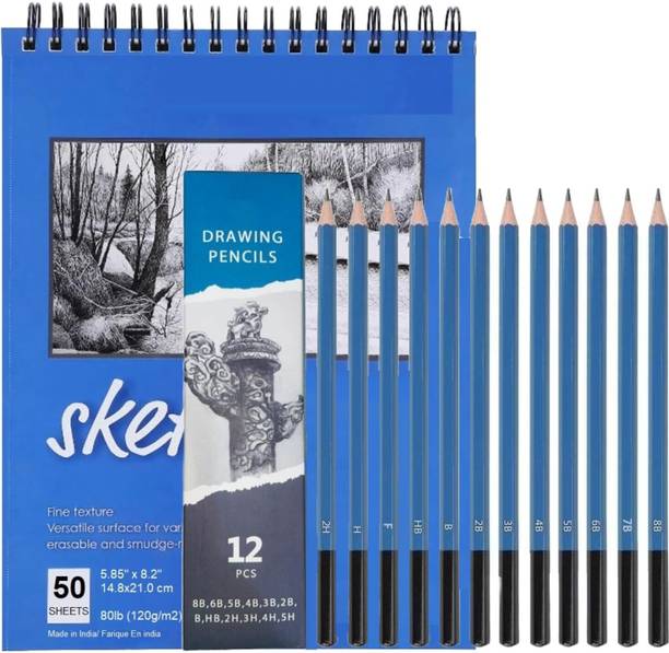 Adoere Sketch Pencil Set 12Pc Drawing Sketching Pencil Set with A5 Sketch Book 50 Sheet