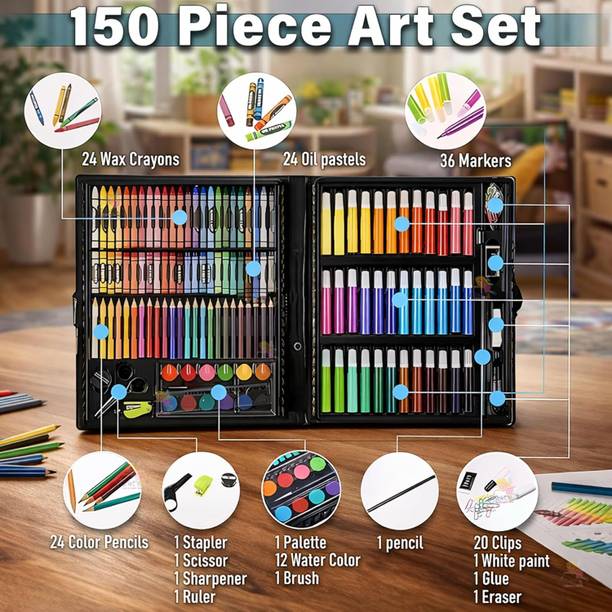 danev enterprise 150 Piece Art Kit with Crayons Sketch Pens Water color Oil Pastels for Kids