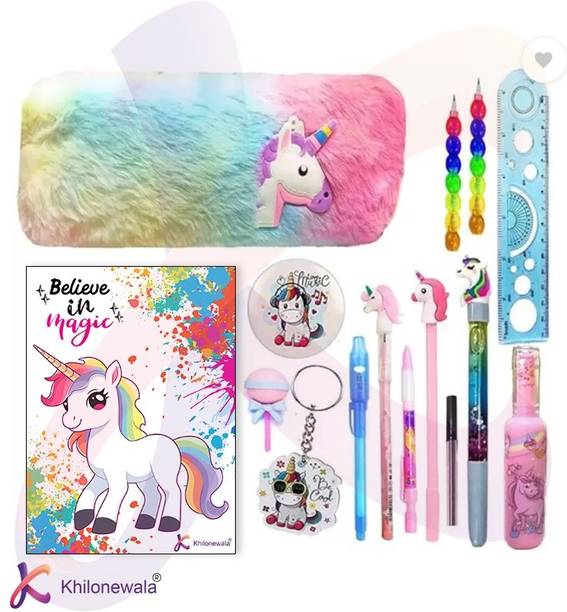 KHILONEWALA 15Pcs Cotton Unicorn Stationery Set For Girls, Return Gifts For Birthday Parties