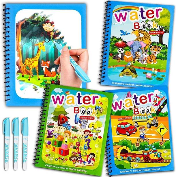 KIDOLOGY Magic Water Coloring Book, Magic Water Drawing Book Reusable Water-Reveal