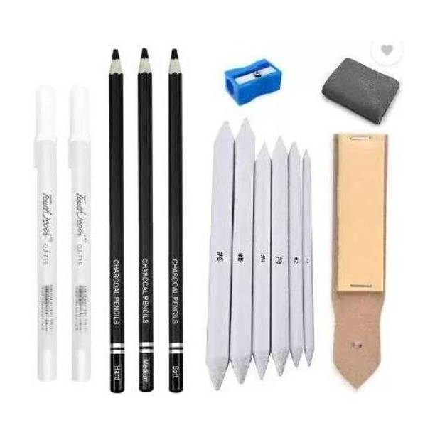 Ortan 3Pc Charcoal Pencils + 2Pc White Pen + 6Pc