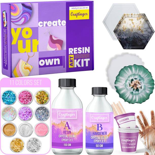 Craftinger Resin Art hexagon Coaster making Kit With Non Toxic Resin Set & More