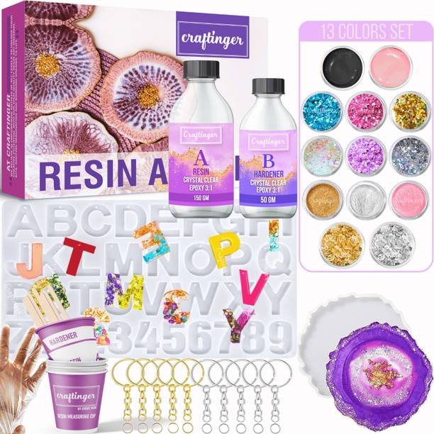 Craftinger Resin Art Keychain Alphabet Making kit With 200 Gm Epoxy Resin Mould & More