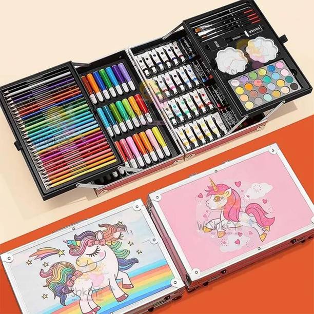 KIZJORYA 145 Pcs ART COLOR SET | Non-Toxic Unicorn Art, Painting, Stationary, Sketching,