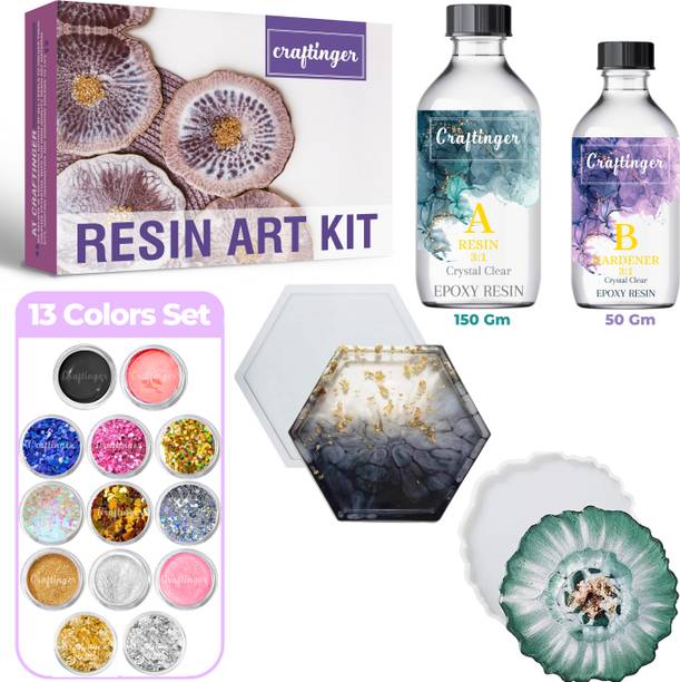 Craftinger Resin Art Pro Hexagon Tea Coaster making Kit With Non Toxic Resin Set & More